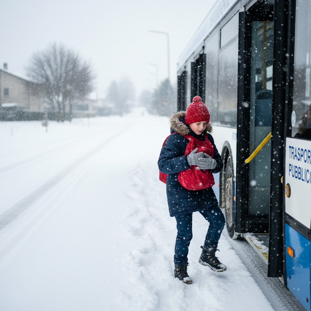 Bambino di 11 Anni Fatto Scendere dall’Autobus nella Neve