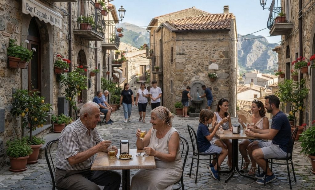 Vicolo ombreggiato in un borgo di montagna calabrese
