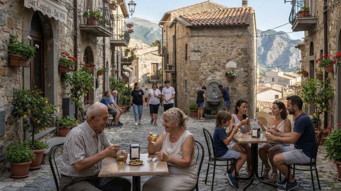 Vicolo ombreggiato in un borgo di montagna calabrese