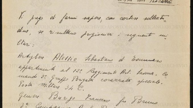 Lettera del Fascio di Combattimento di Martirano Lombardo all'Ufficio Prigionieri del Vaticano, 18 marzo 1941